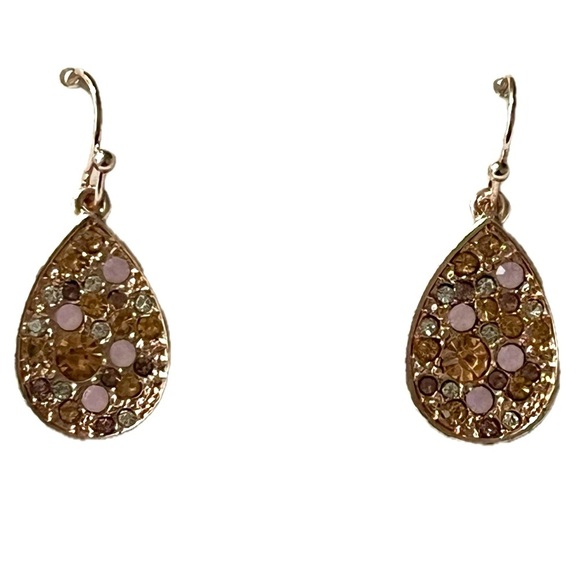 LC Lauren Conrad Rose Gold-Tone Multicolored Stone Women’s Pierced Earrings, NWT - Picture 3 of 3
